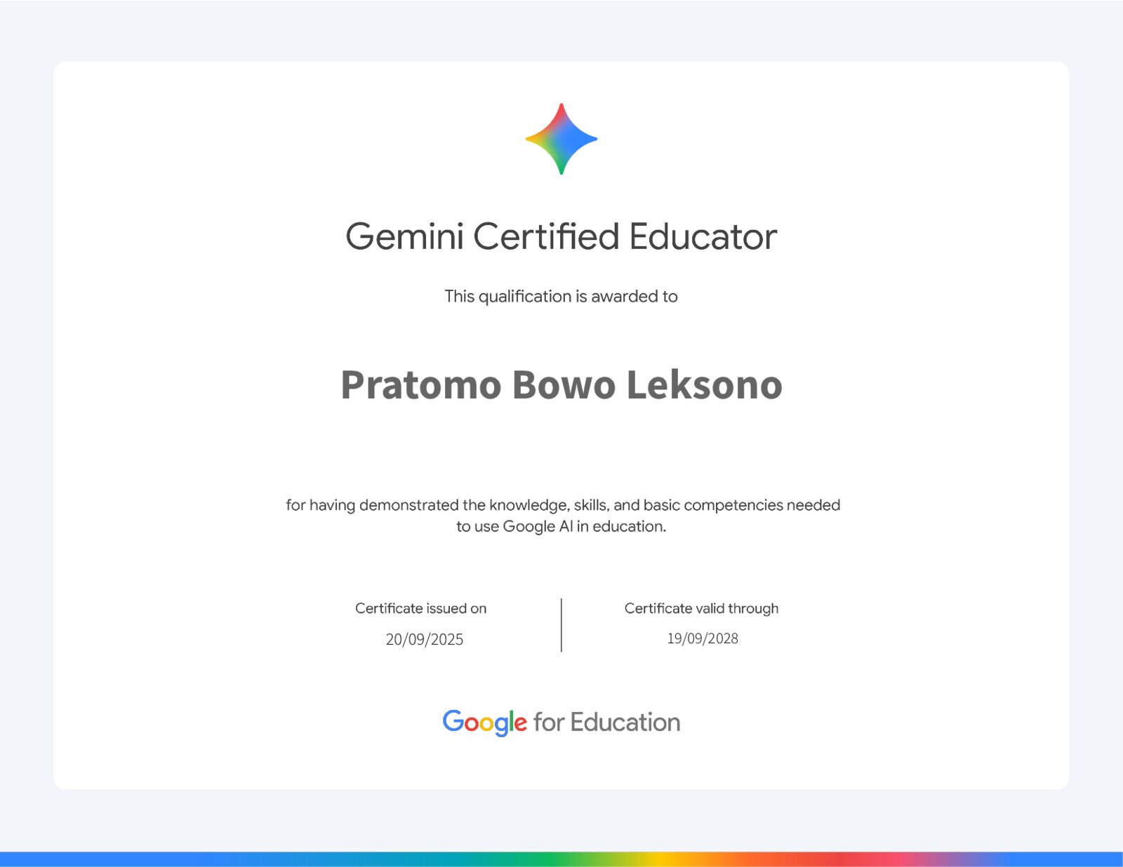 Sertifikat Gemini Certified Educator