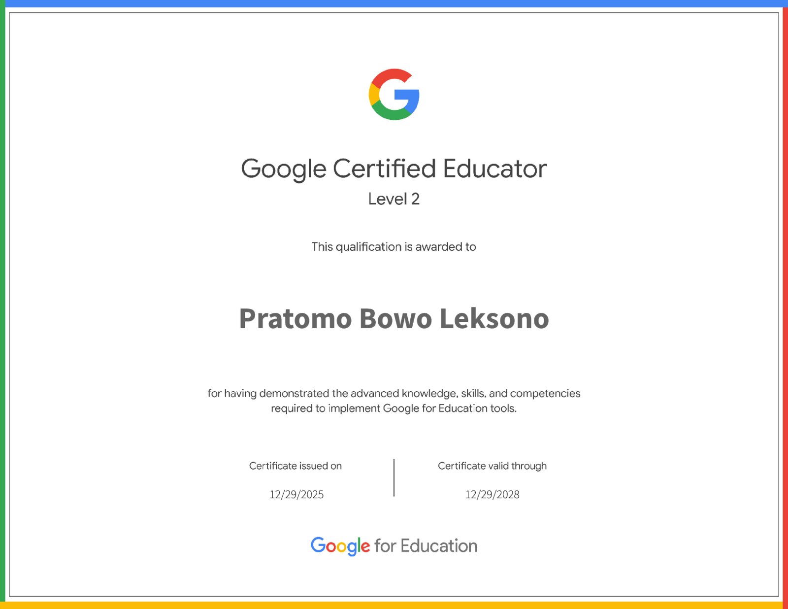 Sertifikat Google Certified Educator Level 2